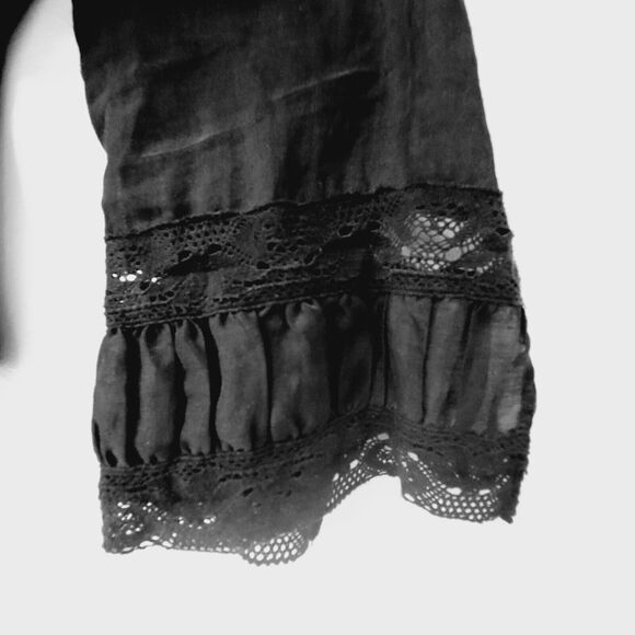 DKNY Black Ruffled Lace Inserts Buttons Down Women Blouse Size 4 - Picture 4 of 9